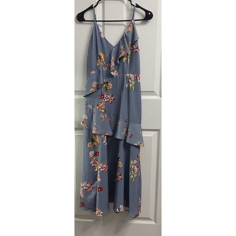Keepsake Evolve Baby Blue Floral Ruffle V-Neck Sleeveless Midi Slip Dress Sz.XS‎